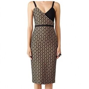 Cinq a Sept Sera Sheath Midi Dress in Black & Carmel Womens Size 2